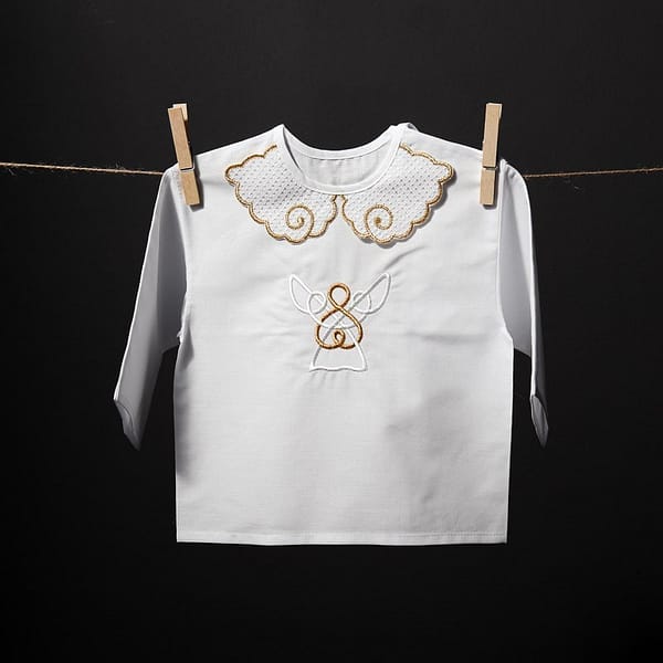 Christening gown with gold angel embroidery