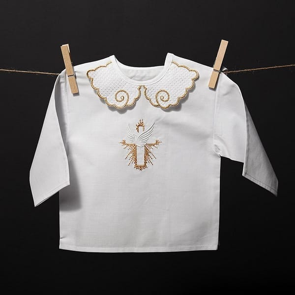 Christening gown with a collar and dove embroidery