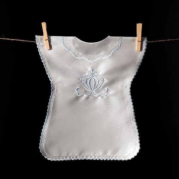 Satin christening gown with embroidered folk heart motif