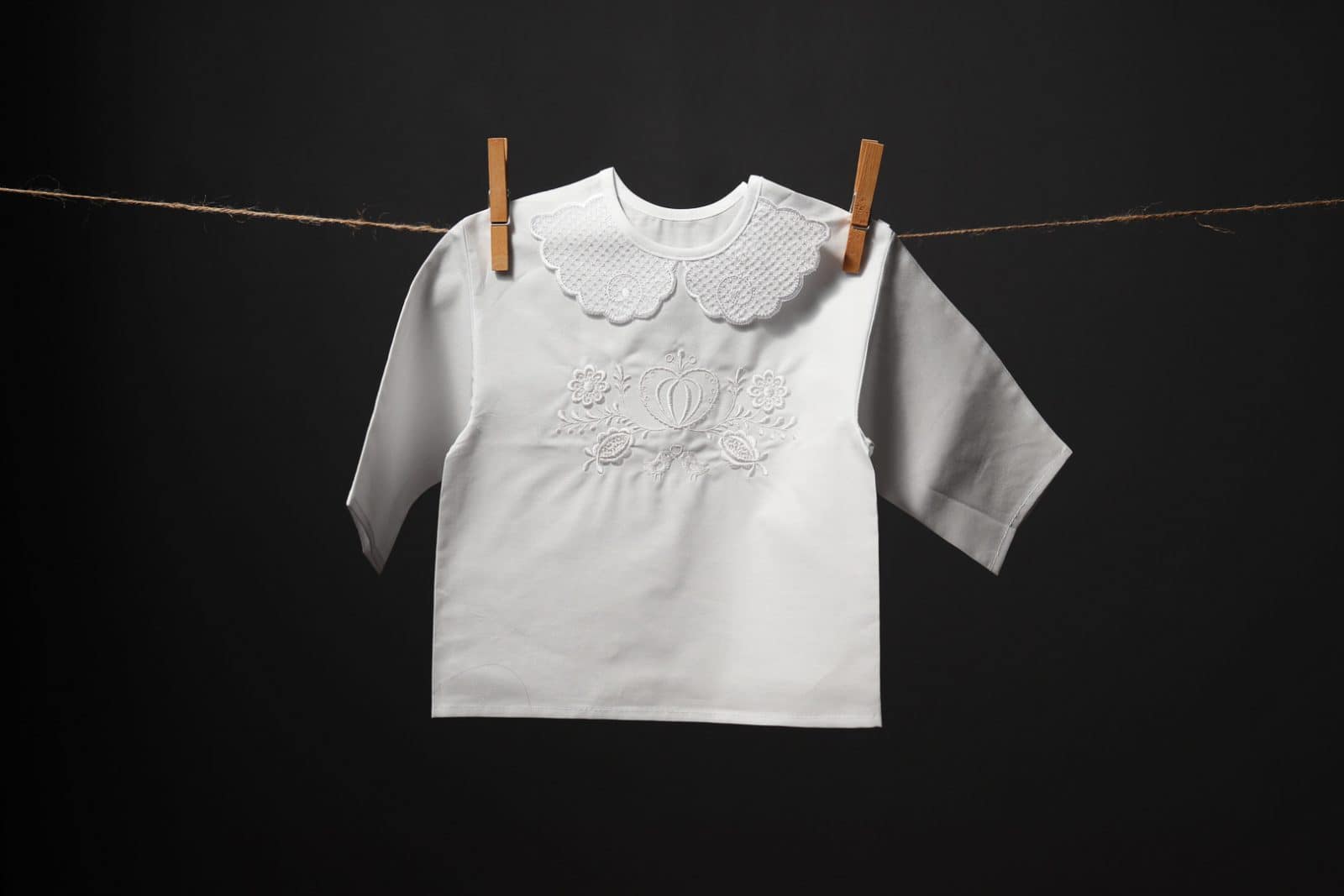 White Folk-Style Embroidered Christening Gown