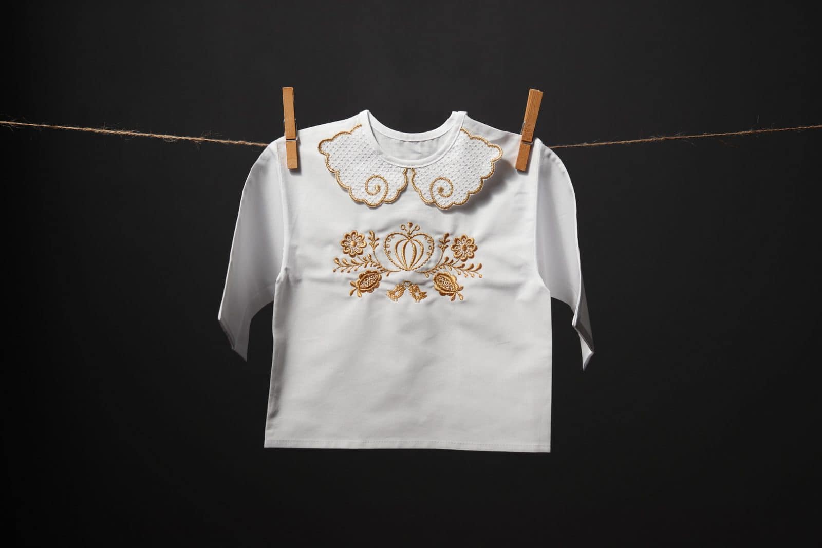 Christening shirt with folk embroidery; folk shirt; folk christening shirt; folk pattern