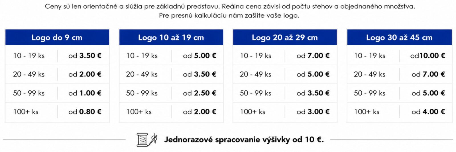 Cenník - Strojové vyšívanie