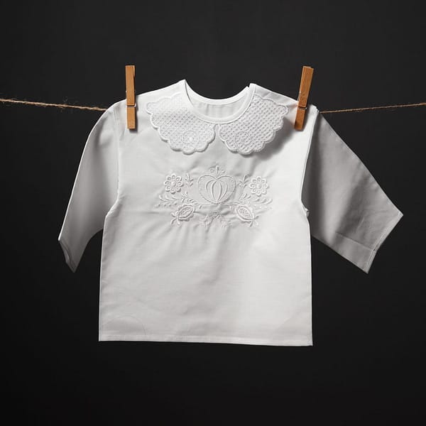 White Folk-Style Embroidered Christening Gown