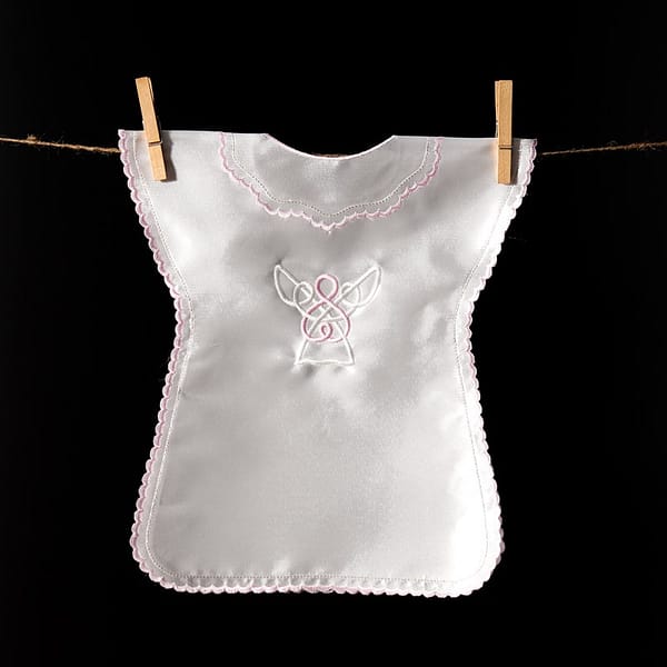 Embroidered satin christening gown