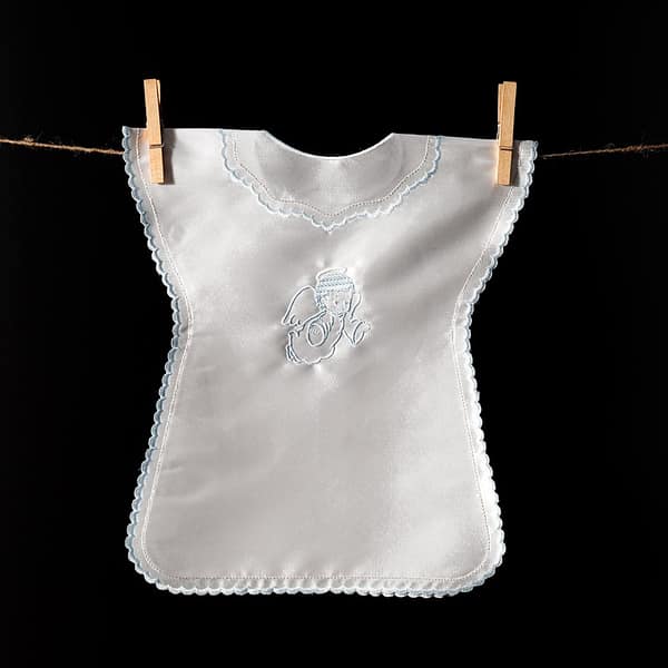 Satin christening gown with angel embroidery