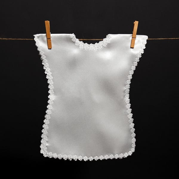 Satin christening gown, satin chemise with flowers