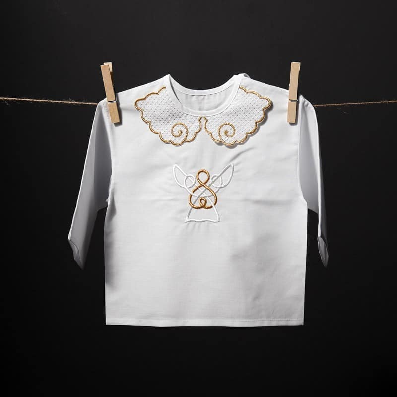 Christening gown with gold angel embroidery