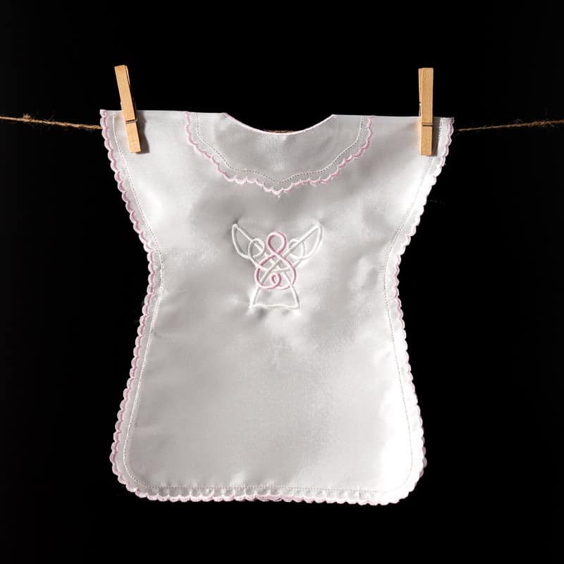 Embroidered satin christening gown