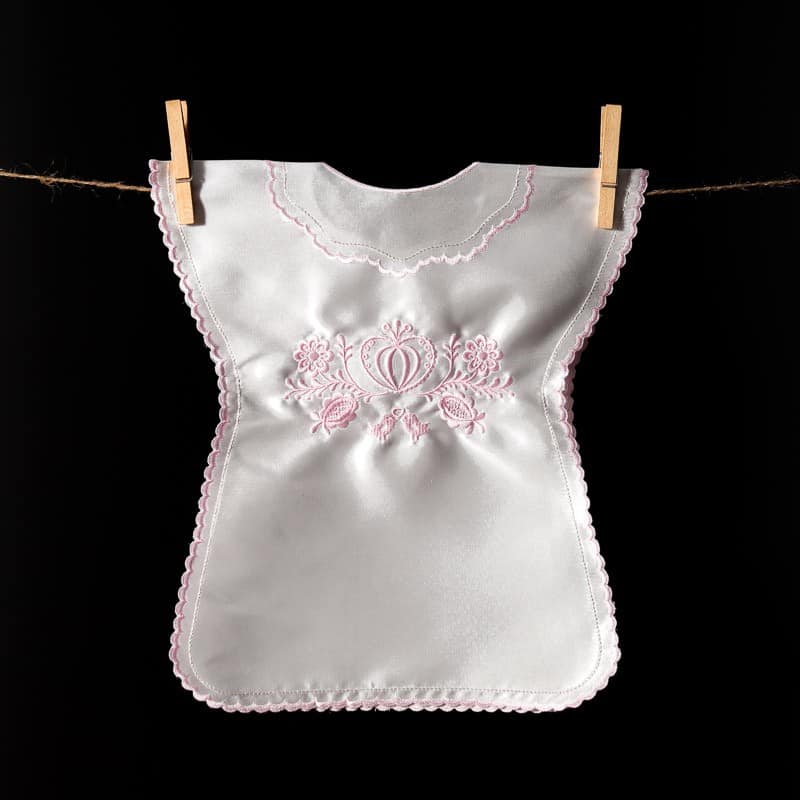 Satin christening gown with folk embroidery