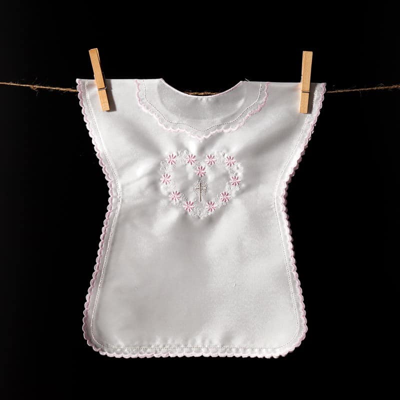 Satin christening gown with heart embroidery