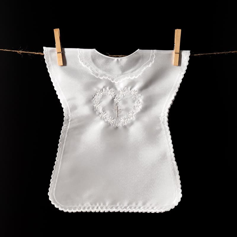 Satin christening gown with embroidery