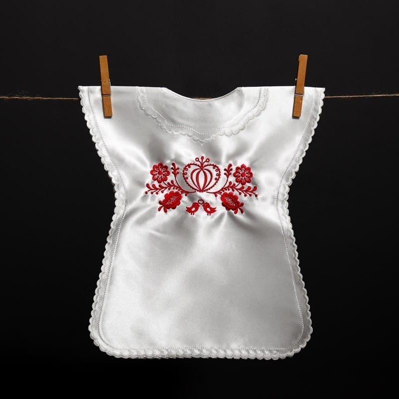 Satin christening gown with folk embroidery